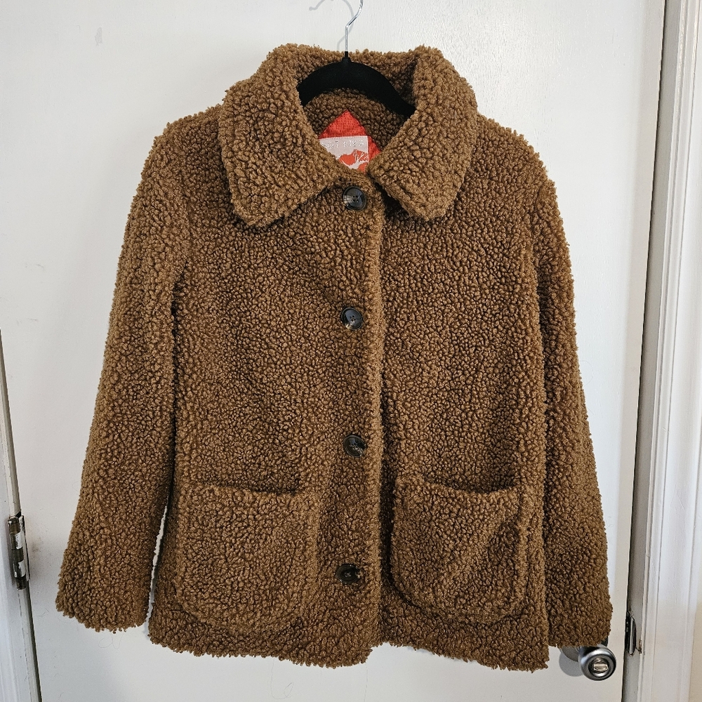 Hot Kiss Teddy Jacket Women’s Size Small Light Brown Button Down Cozy Sherpa